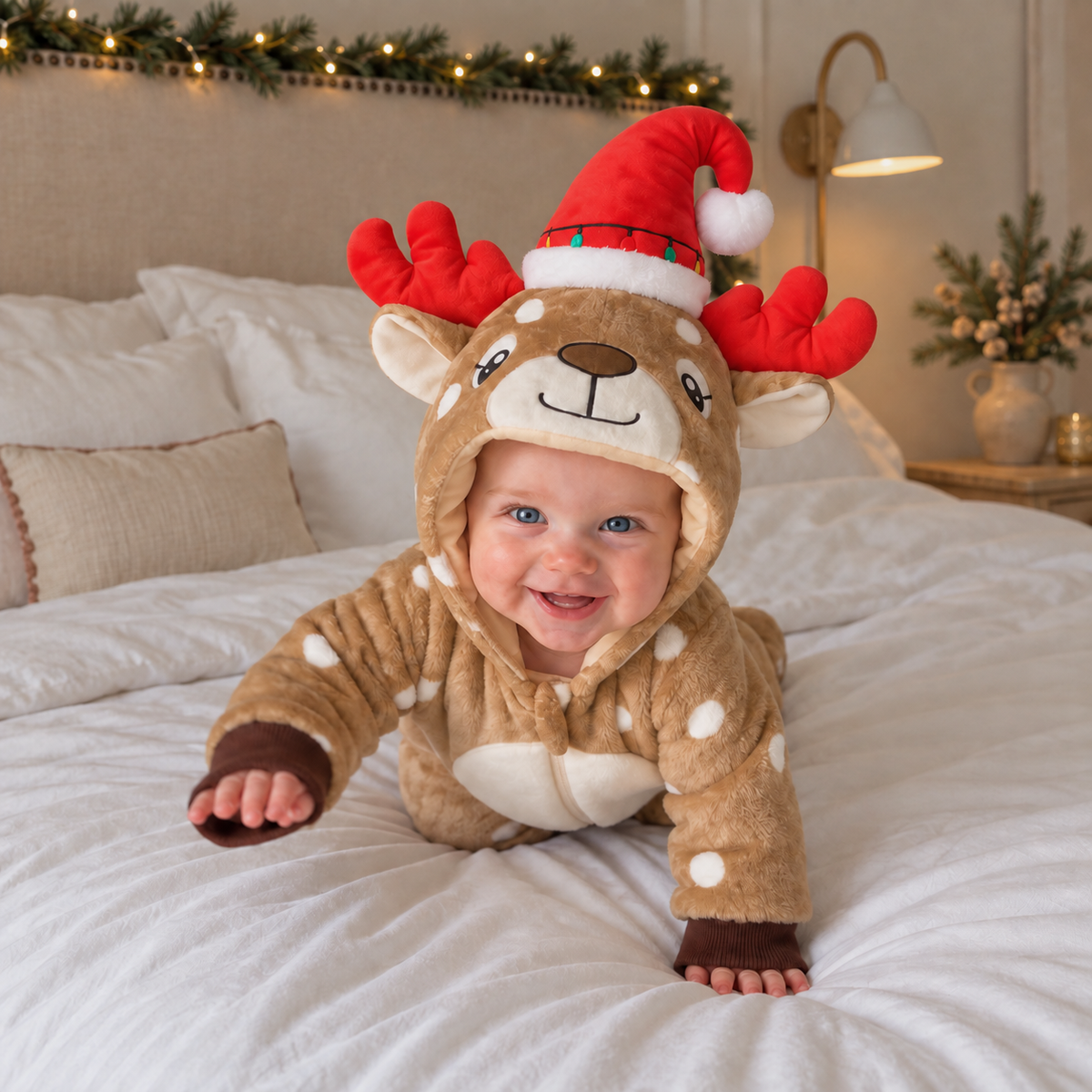 Cosy Reindeer Baby Romper for Christmas Photos